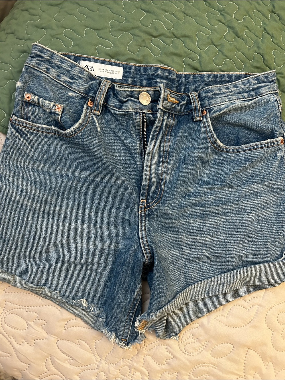 Zara Medium Blue Denim High-Waist Rolled Hem Shorts